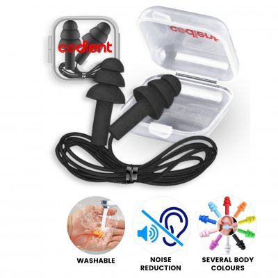 Plastic earplugs with connecting cord