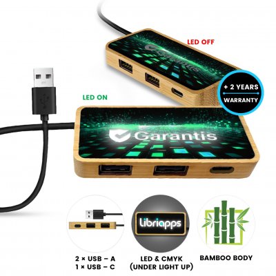 Data and power USB hub with LED logo + CMYK