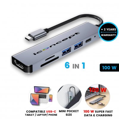 Data and charging USB 3.0 hub NEXUS 6-in-1, with PD 100 W support