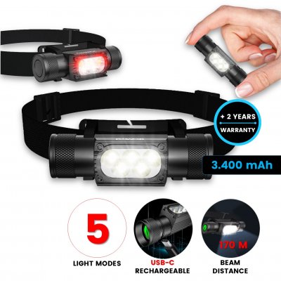 Durable and powerful headlamp GRAVITON 2 with USB-C charging