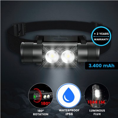 Durable and powerful headlamp GRAVITON, with USB-C charging