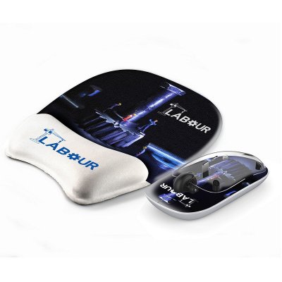 SET OF GEL MOUSE PAD AND 2,4 GHZ WIRELESS MOUSE WITH CMYK + LED LOGO