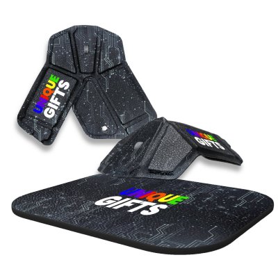 Foldable wireless Origami mouse 2.4 GHz and mouse pad, in leather imitation, with CMYK print