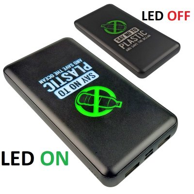 DUAL POWER BANK MADE OF RECYCLED PET PLASTIC, WITH LED LOGO, 10,000 MAH