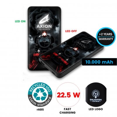 PD 22.5 W power bank with LED logo, rABS, 10000 mAh
