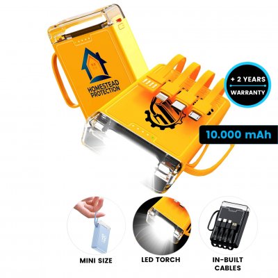 10000 mAh – Power bank with integrated cables and strong LED flashlight - SHORT