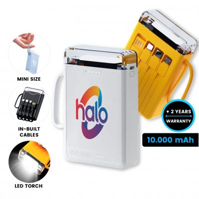 10000 mAh – Power bank with integrated cables and strong LED flashlight - SHORT