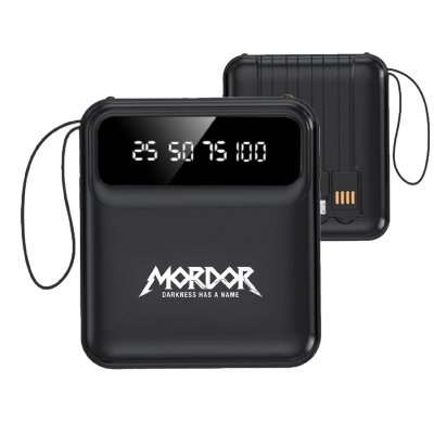 10000 mAh – power bank with built-in cables, display and LED flashlight