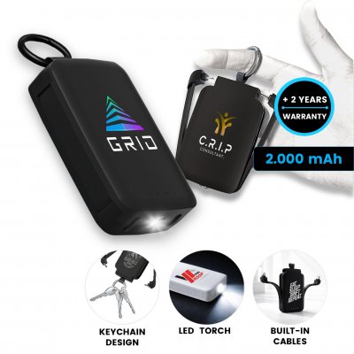 Emergency keychain power bank CHARGEGO, with built-in cables and LED flashlight