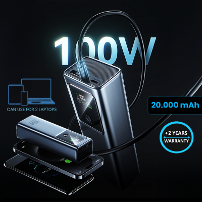 20000 mAh and 100 W high-capacity power bank TITAN for laptops, with LED display