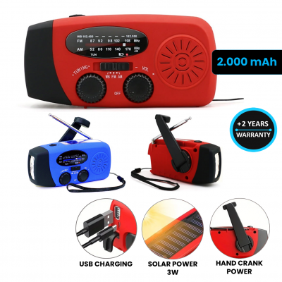 Survival solar power bank with dynamo, radio and lamp, 2000 mAh