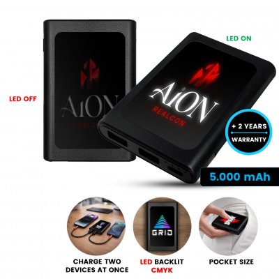 5000 mAh – power bank CLARA, with LED logo (+CMYK)
