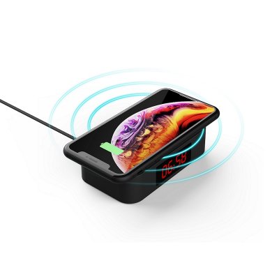 Wireless 15 W fast-charger with clock and alarm clock, with LED logo + CMYK printing