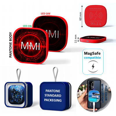 15W FAST-CHARGING MAGNETIC WIRELESS CHARGER WITH LED LOGO, COMPATIBLE WITH MAGSAFE TECHNOLOGY