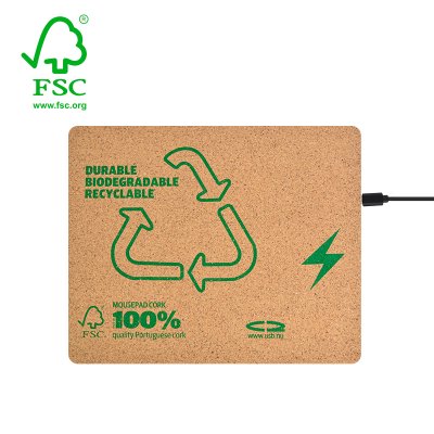 CORK MOUSE PAD WITH 10W WIRELESS CHARGING, FSC CERTIFIED
