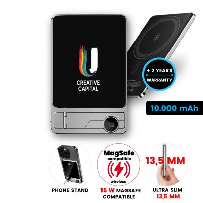 10000 mAh magnetic metal power bank QUANTUM 3-in-1, with 15 W wireless charging and PD 20 W