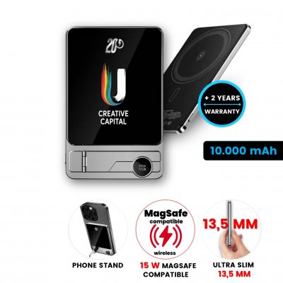 10000 mAh magnetic metal power bank QUANTUM 3-in-1, with 15 W wireless charging and PD 20 W
