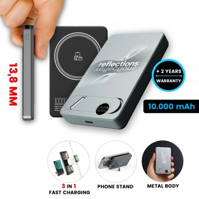10000mAh magnetic metal power bank FLATIQ with 15 W wireless charging and PD 20 W