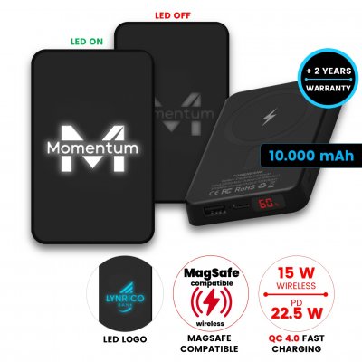 10000 mAh – power bank with 15 W wireless charging, QC 22.5 W and LED logo