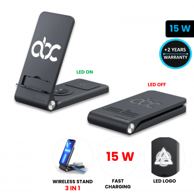 Multifunctional foldable stand, 15 W wireless fast charging, LED logo