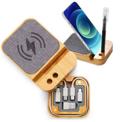 15 W wireless charging pad with organizer for cables and stand for phone and pens