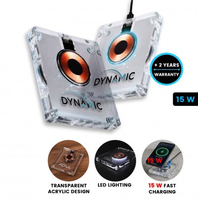 15 W transparent wireless charging pad CRYSTAL, with LED lighting