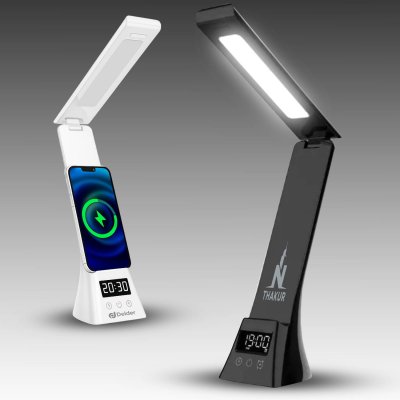 Desk lamp with 15 W wireless charging, alarm clock and phone stand