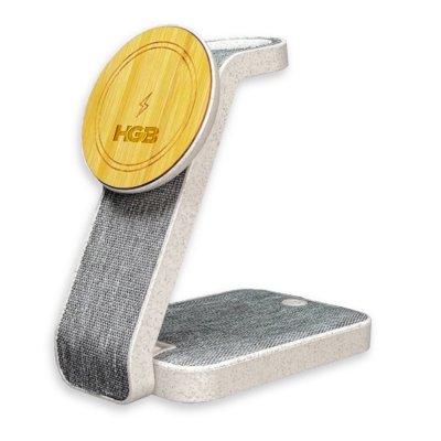 15 W bamboo multifunction wireless charger/stand (3-in-1), rPET