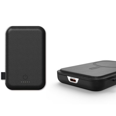 5000 mAh leather magnetic power bank LEATHA, with 15 W wireless charging and PD 20 W