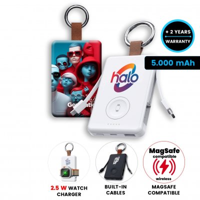 5000mAh power bank CHARGEY with built-in cables and wireless charging for Apple Watch