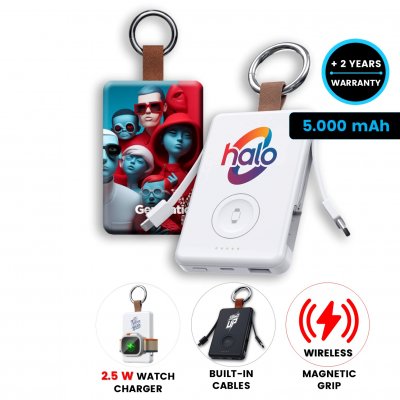 5000mAh power bank CHARGEY with built-in cables and wireless charging for Apple Watch