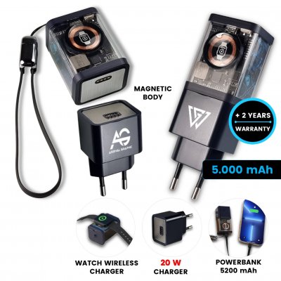 4-in-1 adapter for socket (EU), power bank, wireless charger for Apple Watch and PD charging cable