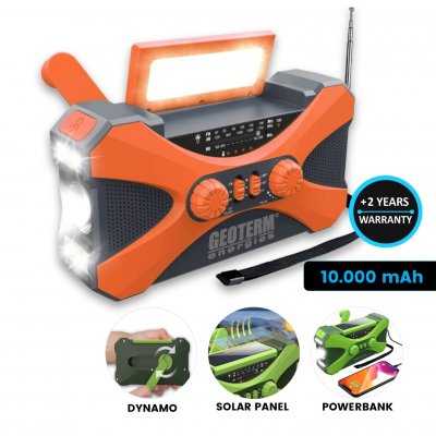 Emergency solar power bank with dynamo, radio and lamp, 10000 mAh