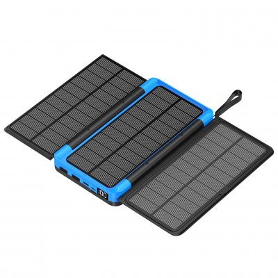 Foldable solar power bank with 3 panels, LED torch and wireless charging, 20000 mAh, blue colour (PBS20001)