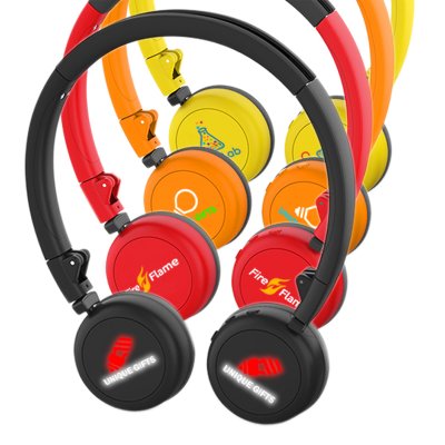 Bluetooth headphones with CMYK and LED log