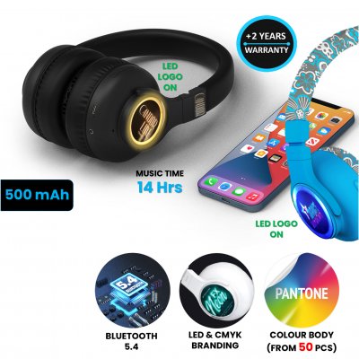 Bluetooth headphones with optional LED logo