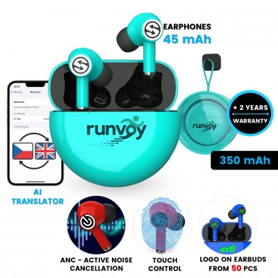Wireless TWS earphones with AI translator, ANC and touch control, in custom colors