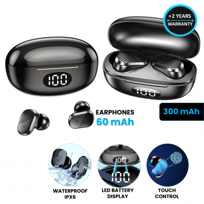 Touch wireless TWS earphones in a charging
box with LED display, BT 5.2