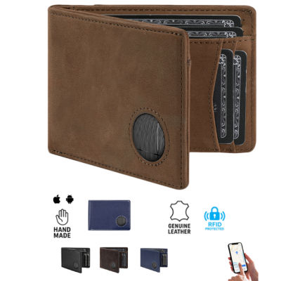 Leather wallet with integrated tracking tag VINTIGO