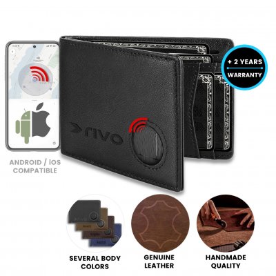 Leather wallet with integrated tracking tag VINTIGO