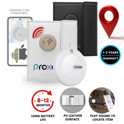 Travel wallet with integrated TagMate smart tracking tag, compatible with iOS and Android