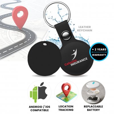 TagMate smart tracking tag with leather keychain, compatible with iOS and Android