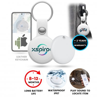 TagMate smart tracking tag with leather keychain, compatible with iOS and Android, white colour (POU135)