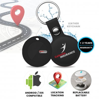 TagMate smart tracking tag with leather keychain, compatible with iOS and Android