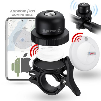 Bike bell with integrated TagMate tracking tag, compatible with iOS and Android