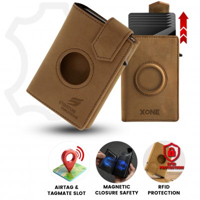 Leather wallet with pop-up card holder, for TagMate Mini or AirTag