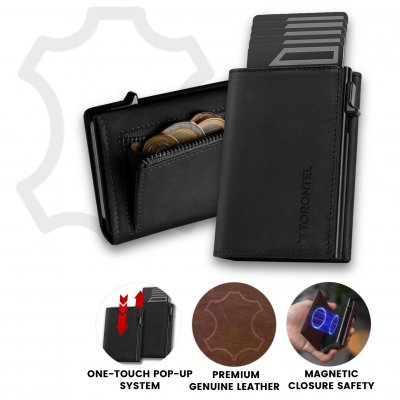 Leather wallet with pop-up card holder