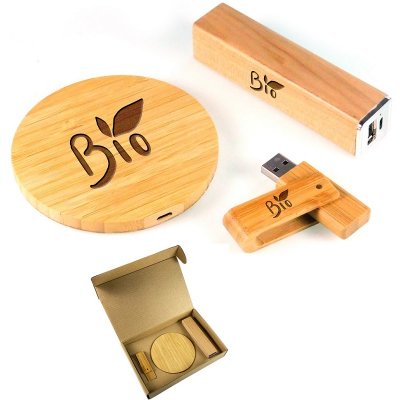 POWER BANK, WIRELESS CHARGER 15 W AND USB FLASH DRIVE ECO GIFT SET