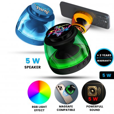 5 W magnetic wireless speaker MagBeat, in custom CMYK colors + LED logo