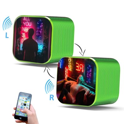 Set of two wireless speakers with TWS function and high sound quality